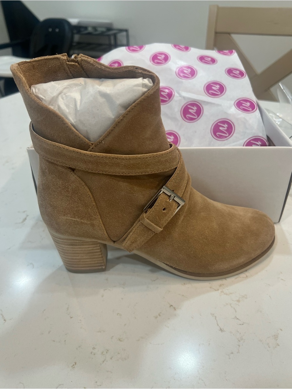 Matisse Tan Suede Wrap Strap Buckle Ankle Boot